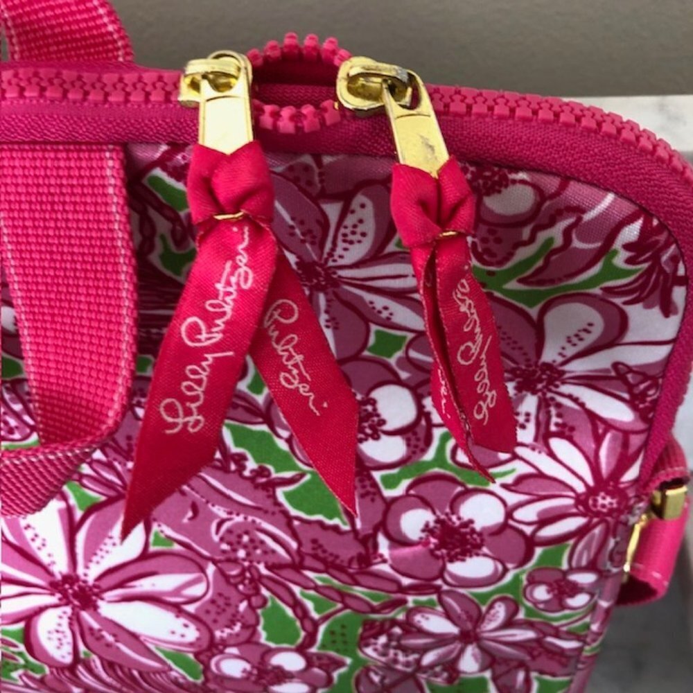 LILLY PULITZER Neoprene Zip Laptop Shoulder Bag Pink Green White Lobster… - Picture 5 of 15